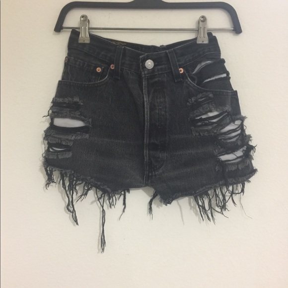 destroyed black denim shorts